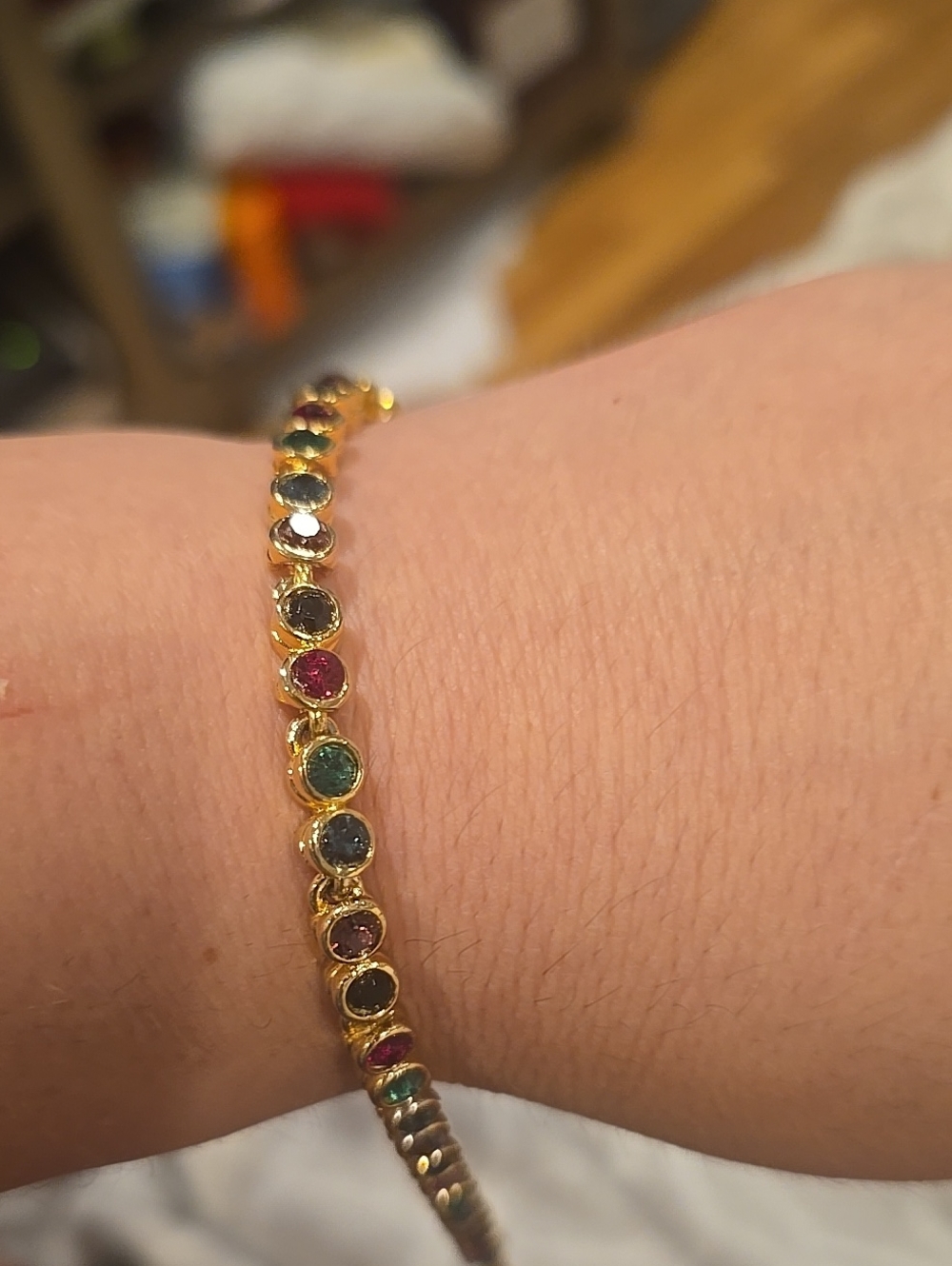 Gold Tone Multi-Stone Tennis Bracelet -